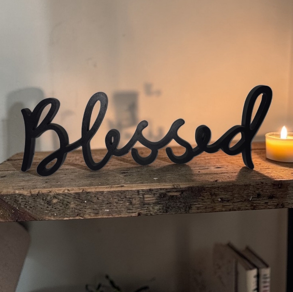 Blessed Black Script Wall Decor 16‎ Inch Farmhouse Sign